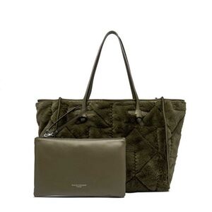 Olive Green Faux Fur Soft Quilted Tote Bag